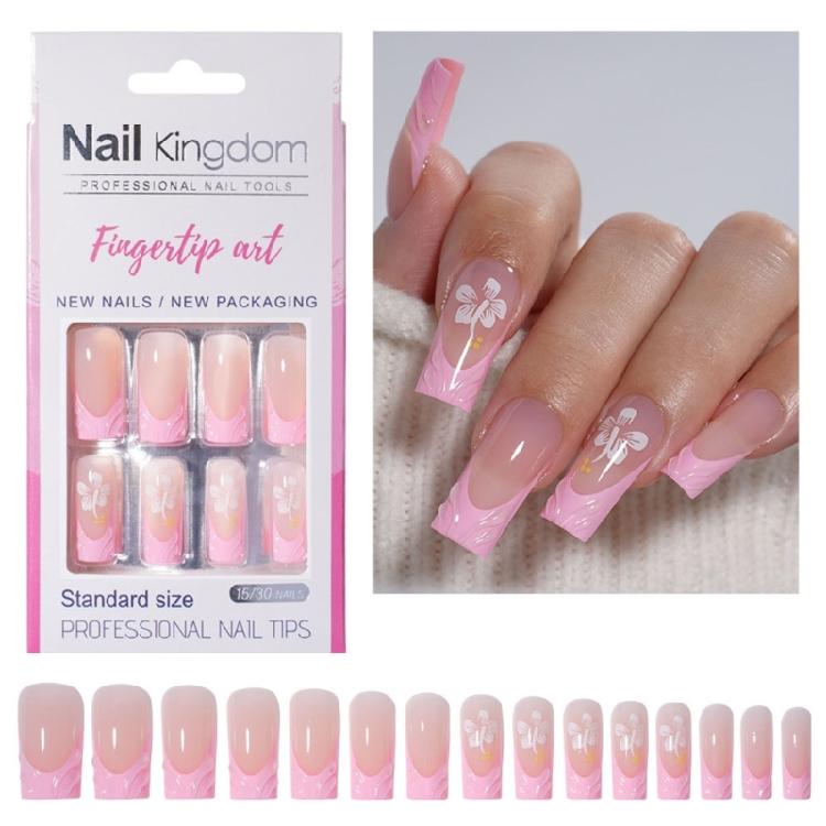 Lange Quadratische French Tip Press-On Nägel Glänzende Acryl-Fingernägel Künstliche Nägel 30 Stück Professionelle Nagelkunst Für Frauen