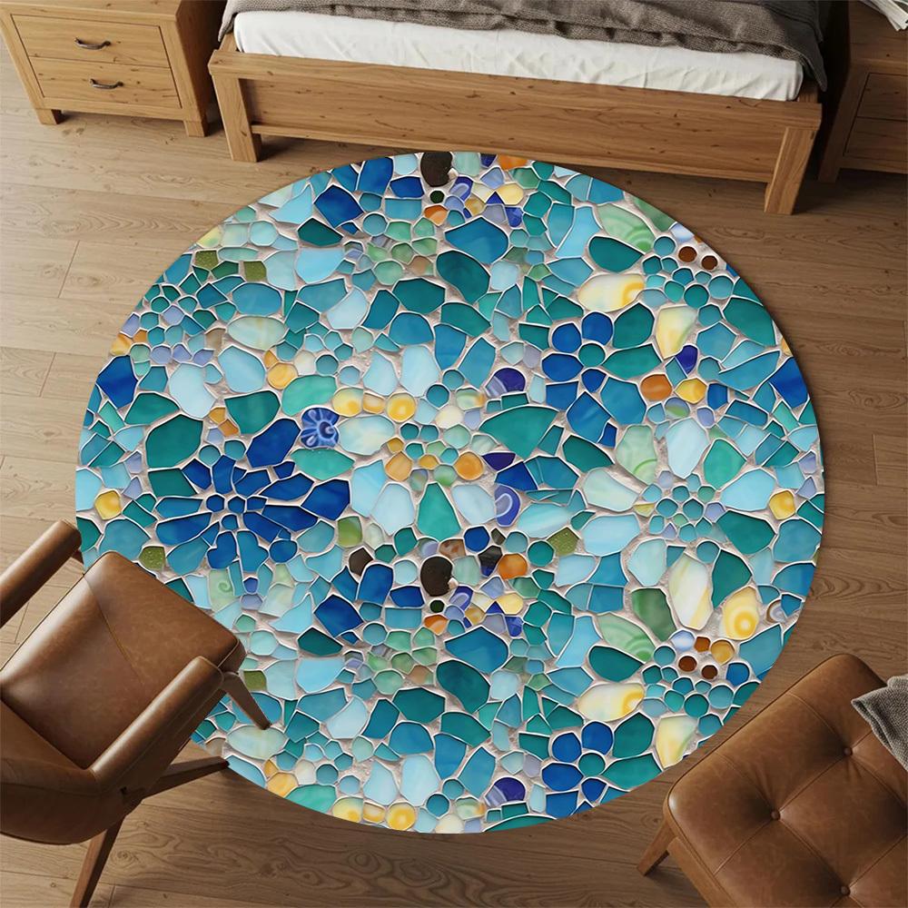 1pc mosaic art Round Chair mat Area Rug - Non-Slip, Floor Mat for Office, Bedroom, and Indoor Decor c1118146