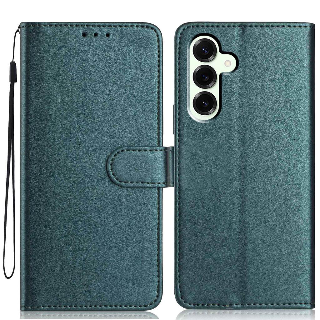 For Samsung Galaxy S25+ Wallet Case with Strap/Multiple Card Slots Solid Color Leather Stand Phone Cover