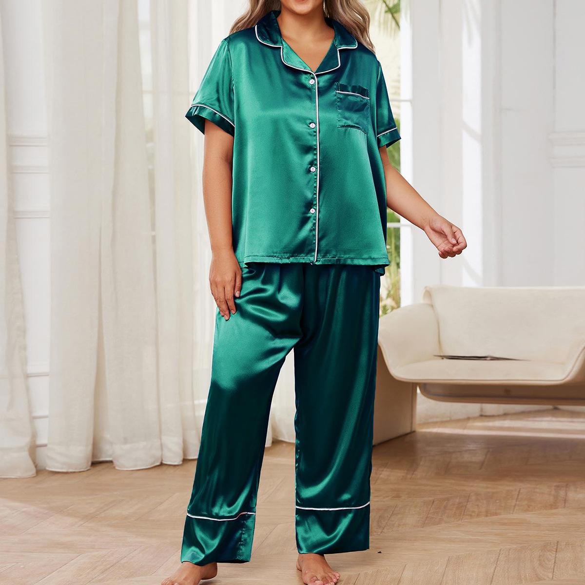 

Пижама больших размеров для женщин, весна-лето, Ice Silk, короткие рукава, длинные брюки, домашний костюм 3XL