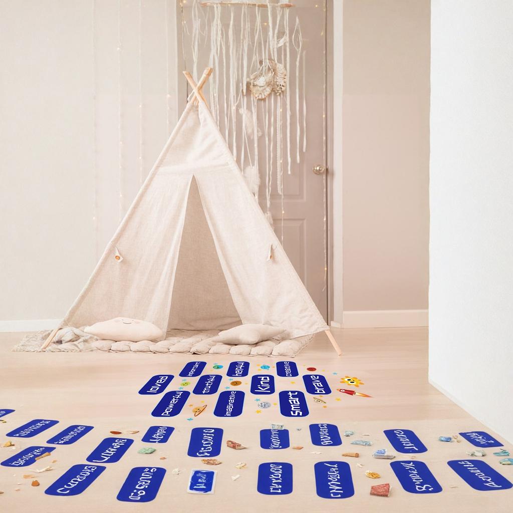 5571 Cartoon Hopscotch Floor Stickers for Kids, Kindergarten Jump Game Wall Decals