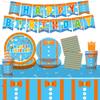 New English Teacher-Themed Kids' Birthday Party Disposable Tableware Set with Tablecloth, Napkins, and Paper Plates.