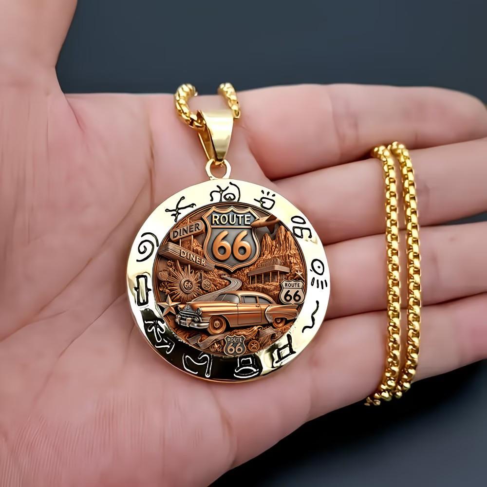 New Route 66 Trip Commemorative Men's Retro Accessories Versatile Pendant Necklace