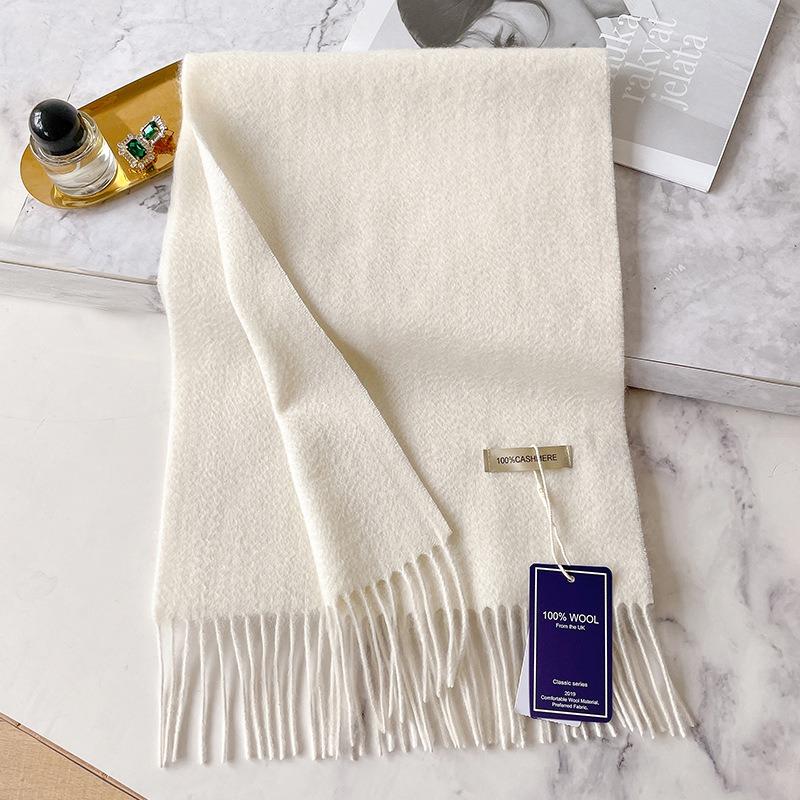 Winter new pure cashmere scarf men's and women's high-end men's scarf milk white couple scarf versatile