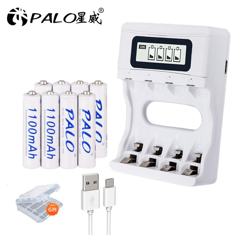 PALO 4-12pcs AAA 3A rechargeable battery ni-mh 1.2V 1100mAh + 4 slots USB smart fast charger for AA AAA battries