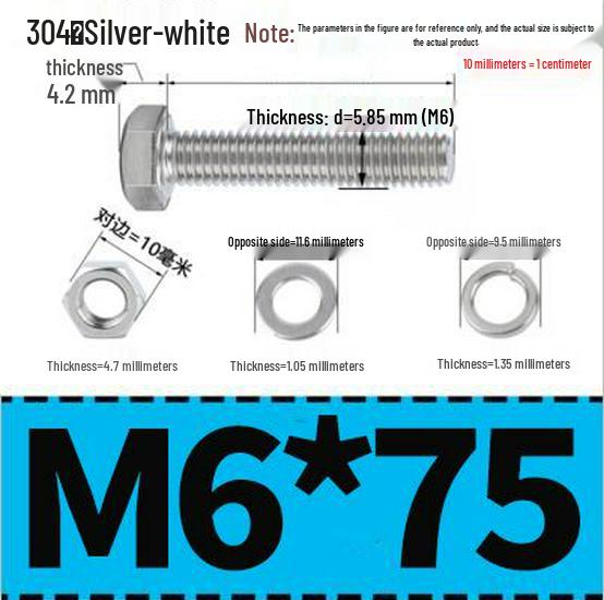 304 Stainless Steel Hex Head Bolt and Nut Set M6-M14, Lengths 8-100mm