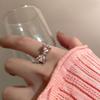 Love pink bow open ring women's pink diamond zircon exquisite micro-inlaid sweet ring