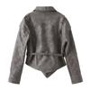 Spring 2025 Women's Retro Shawl Collar Leather Jacket with Belt - European & American Style