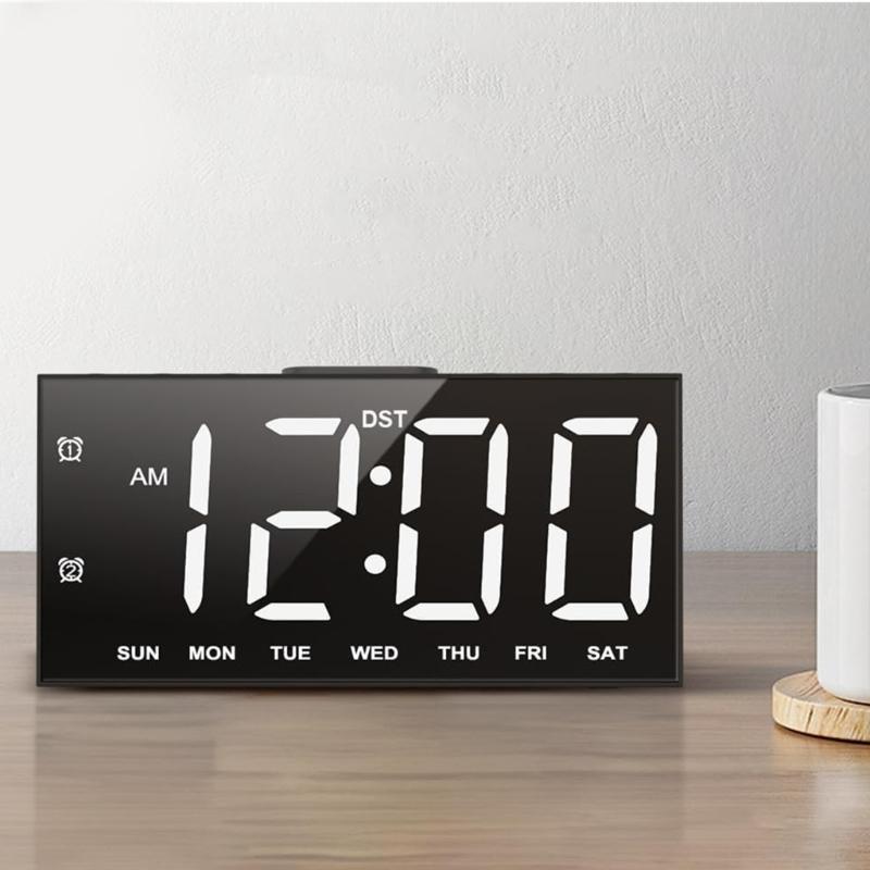 Modern Quiet Desk Clock With Bright LED Display Snoozes DST Function And Energy Efficient Design Two USB Charging Port