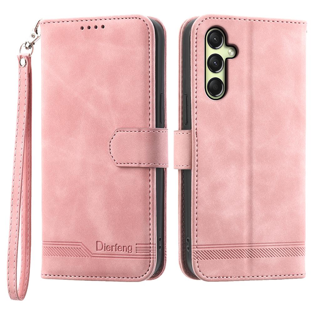

DIERFENG DF-03 For Samsung Galaxy A36 5G Leather Case Lines Imprint Wallet Phone Cover Pink