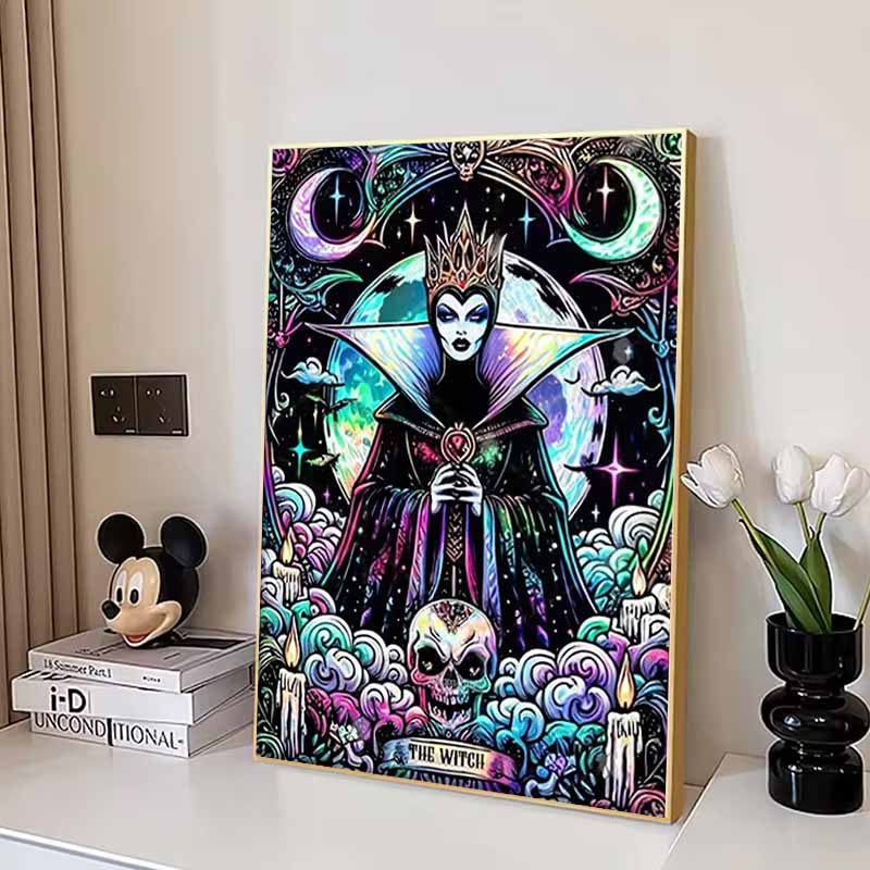 Disney 5D DIY Diamond Painting Evil Queen Dark Neon Tarot Style Illustration Full Round Diamond Mosaic Cartoon Dog Embroidery Art Painting Home Decor