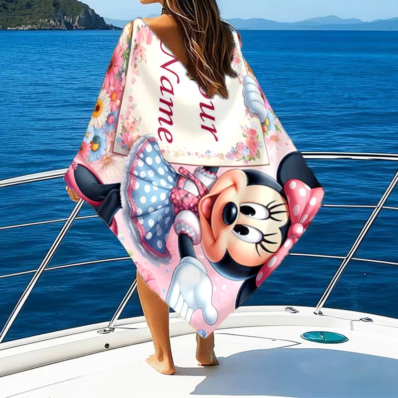 1pc Minnie5 Beach Towel with Custom Name, Beach/Swimming/Bath/Picnic/Camping Towel, Suitable for Seaside Beaches