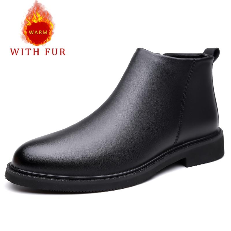 

Casual men s short boots Gentleman minimalist business style Fashion Party Daily Office Black leather shoes Versatile New 38