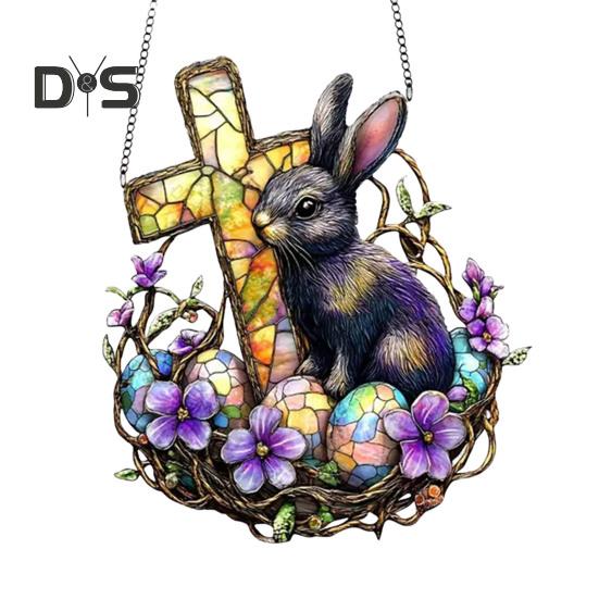 

Пасхальный кролик, украшение из окрашенного акрила, подвесное украшение на окно, красочный кролик, художественное украшение для дома, стены, двери, сада, весеннего пасхального декора