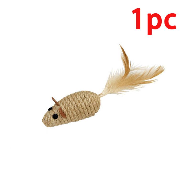 1/5pcs Cat Toys Interactive Feathered Mouse with Sisal Rope Durable Linen Mouse Shape Cat Chew Toy Pet Bite Toys Pet Supplies
