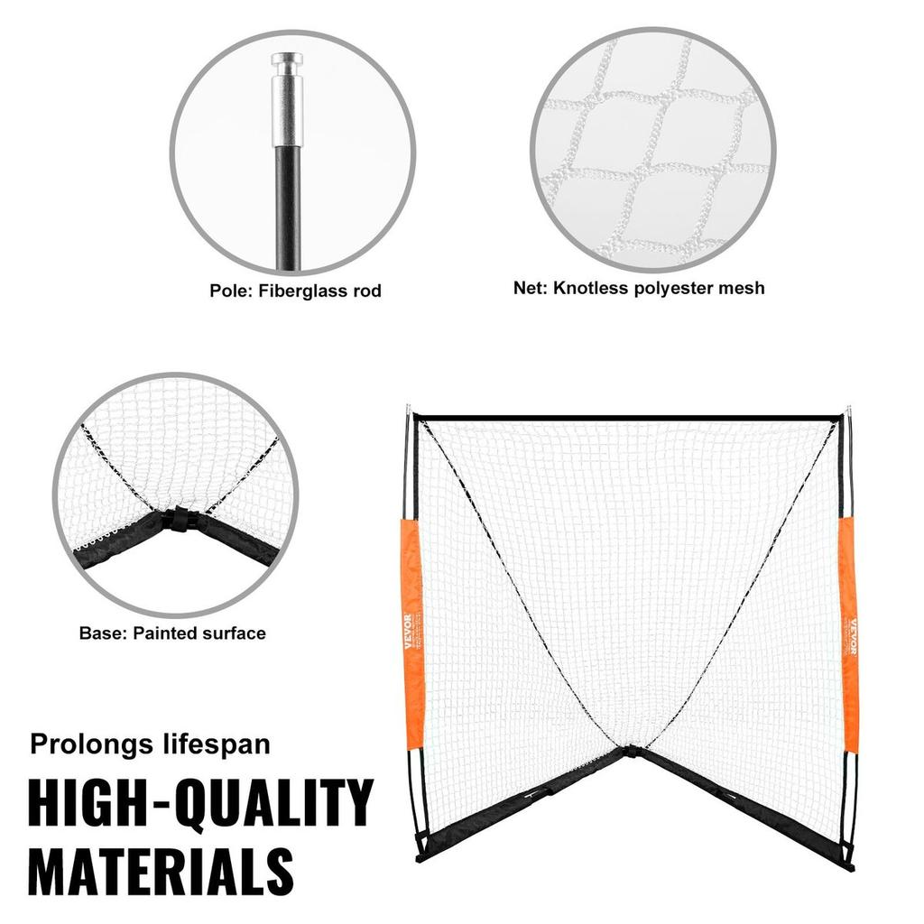 Lacrosse Goal, 6' X 6' Lacrosse Net, Portable Lacrosse Goal with Carry Bag, Fiberglass Rod Backyard Lacrosse Training Equipment, Easy Setup Collegiate