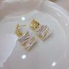 Lanyun Original Niche Design Natural Pipa Line Long Silver Bar Pearl Stud Earrings Silver Needle Earrings Four Seasons Autumn and Winter