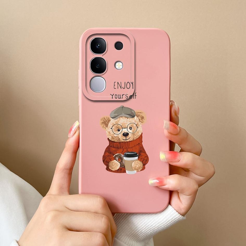 For Vivo T4x Y29 Y29S Y39 S19 Pro Y19S V30 V40e V50 Y04 iQOO Z9s V40 Lite(IDN) Phone Cases Popular Bear Liquid Silicone Shockproof Shell For Vivo Capa