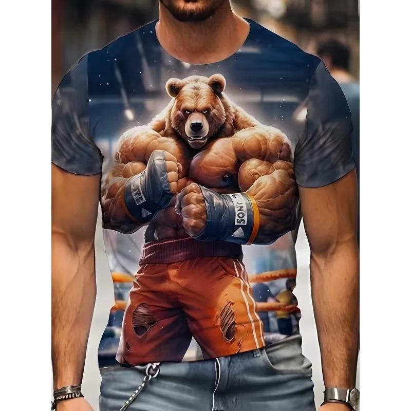

Модная футболка с рисунком кролика и медведя для мужчин, забавная футболка с обезьяной и кошкой с 3D-принтом, топы с коротким рукавом, летние повседневные футболки 3XL