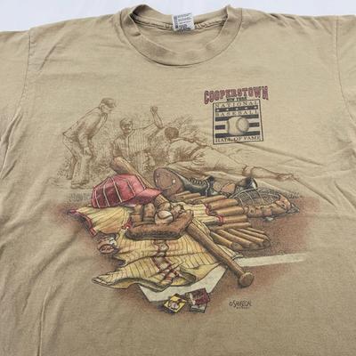 Vtg 90s COOPERSTOWN NATIONAL BASEBALL HALL OF FAME EQUIPMENT T-Shirt M/L Sports