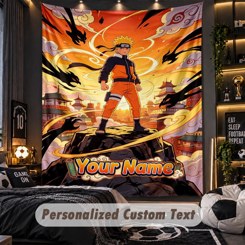 Personalized Wall Tapestry,Naruto Custom Printed Name, Fabric Wall Art For Indoor Room Backdrop