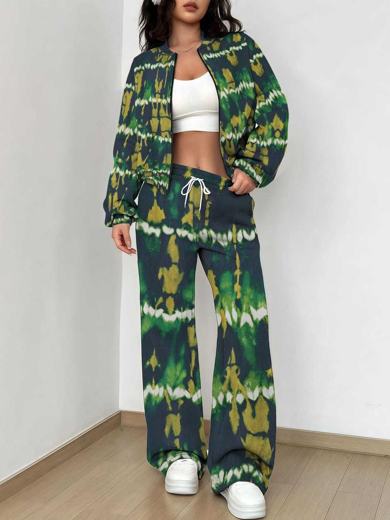 Color Tie-Dye Autumn And Winter New European And American Women'S Clothing Striped Printing Suit Women