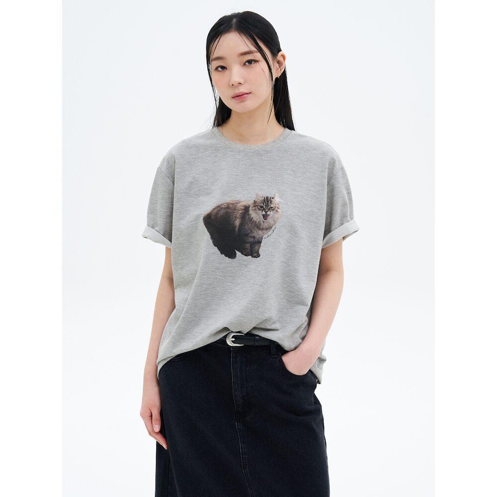 8Seconds Cat Print Oversized T-Shirt Gray Gray (Antique Silver)/S