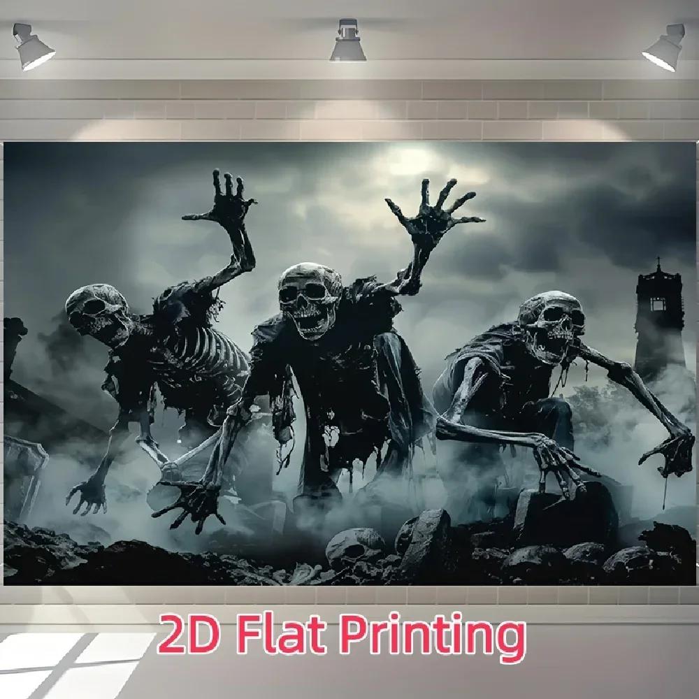 2D Flat Painting, 1 Piece of Gothic Zombie Apocalyptic Background Fabric, Suitable for Halloween, Carnival, Etc.zyc