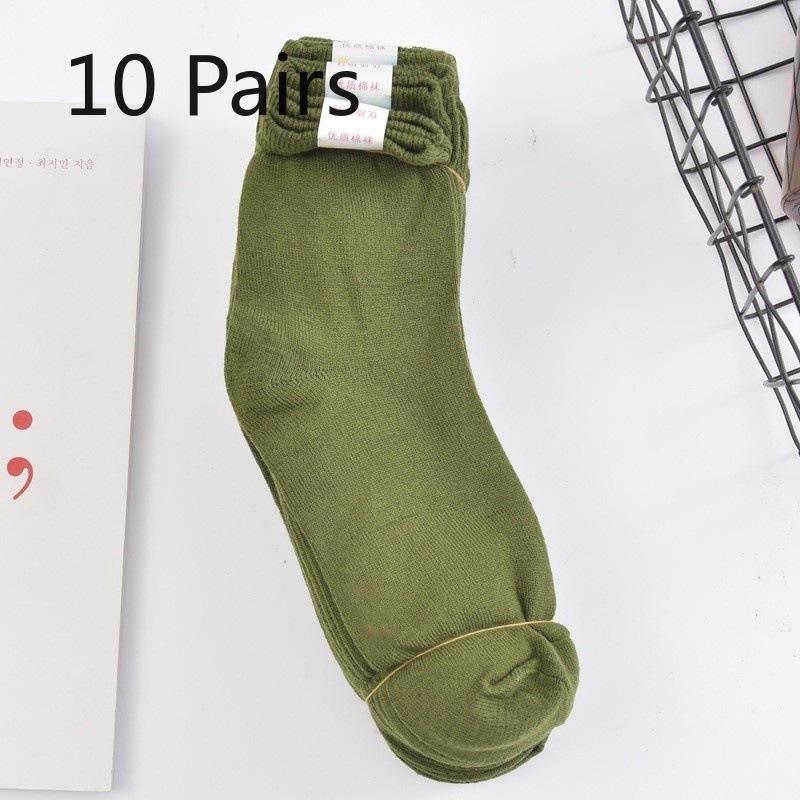 10 Pairs of Middle-aged and Elderly Men's Autumn and Winter Sweat-absorbing Military Green Sturdy and Wear-resistant Mid-leg Socks