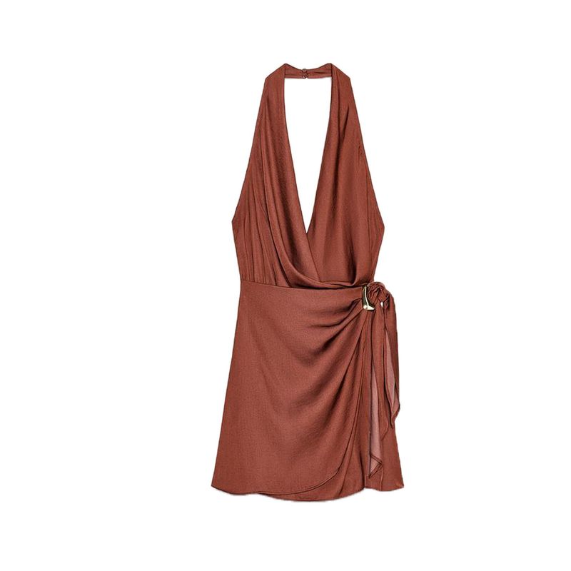 

Fall New Women s Clothing French Gold Inlaid Hanging Collar Mini Dress 3897111 3897170 Brown L