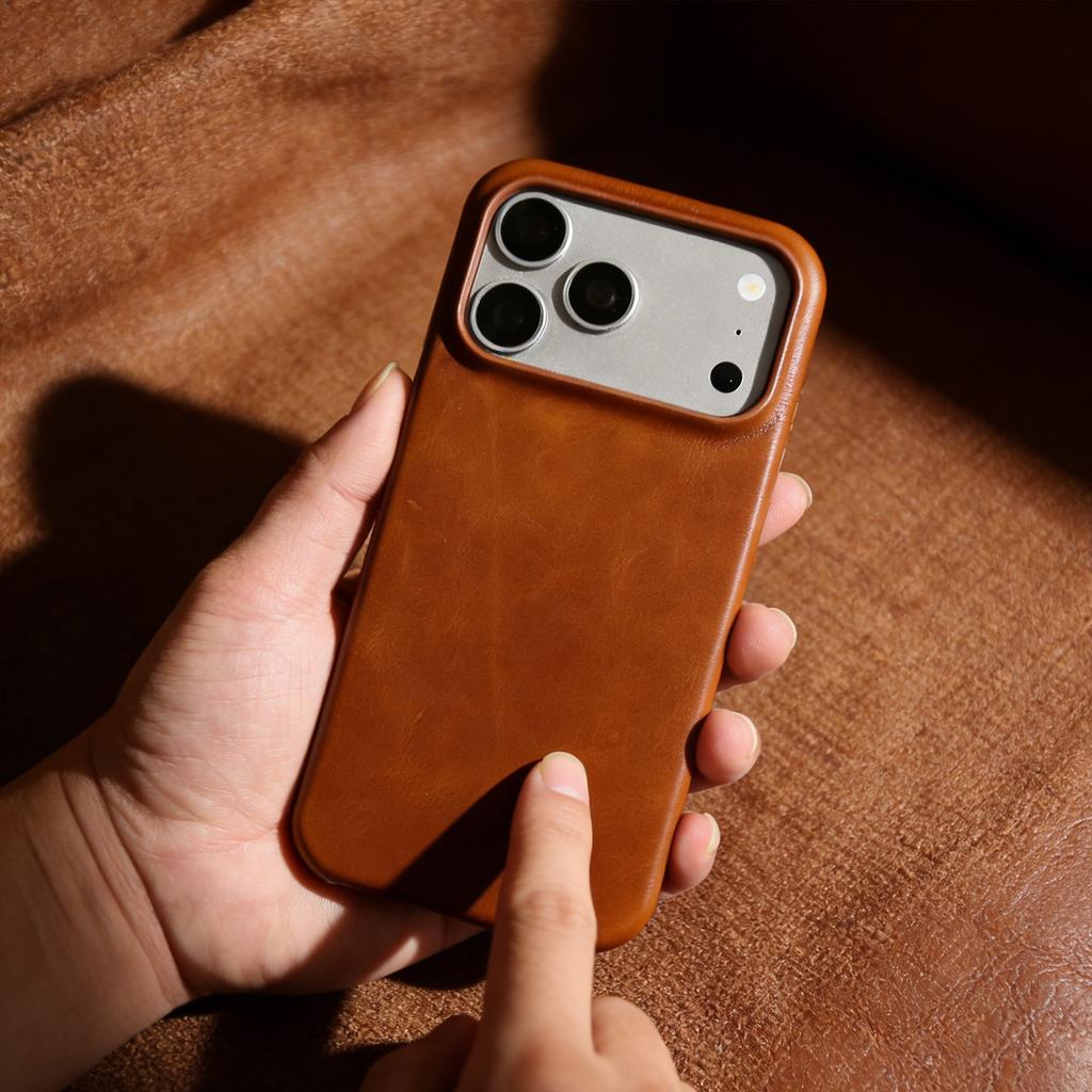 Capa Magnética Clássica de Couro Genuíno Para Para Iphone 17e 17Pro 16 1 14 13 12 Tampa de Proteção de Couro de Vaca Retro Pull-up