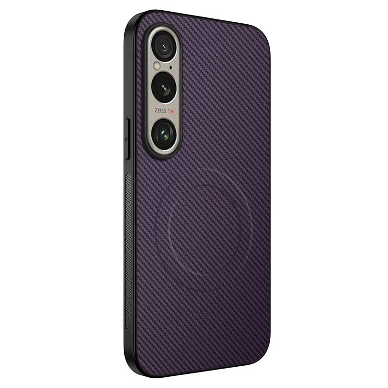 Carbon Fiber Pattern PU Leather Silicone Phone Case For Sony Xperia 1 vii VI Magnetic Wireless Charging Soft Back Cover Cases