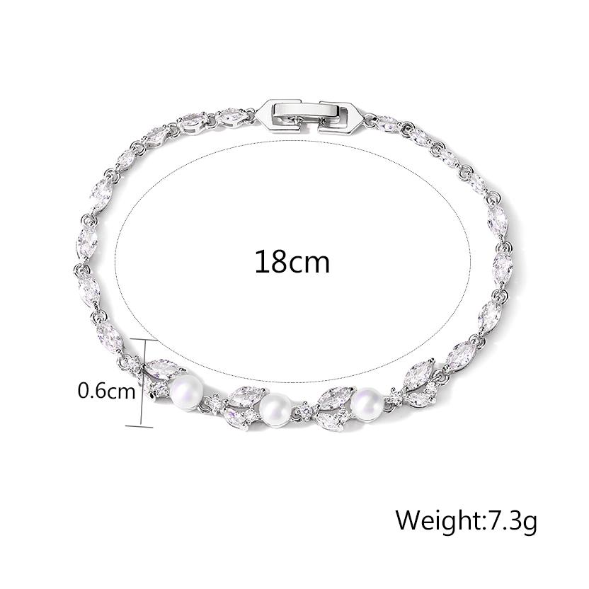 ZAKOL New Classic Leaf Zircon Imitation Pearl Charm Bracelets for Women Wedding Bride Bracelet Female Stylish Jewelry