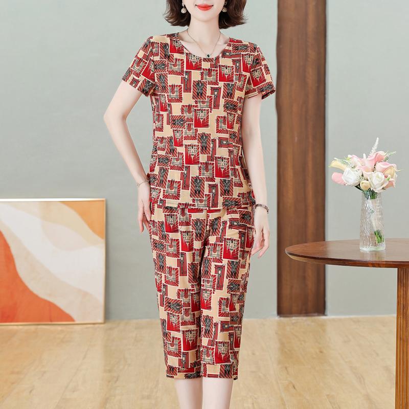 

Элегантные комплекты из 2 предметов для женщин, большие размеры, свободные винтажные комплекты со штанами с высокой талией, летняя повседневная женская одежда среднего возраста L