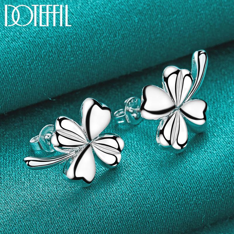 Romantyczne czterolistne kolczyki z trawy Srebrny prezent w kolorze biżuterii