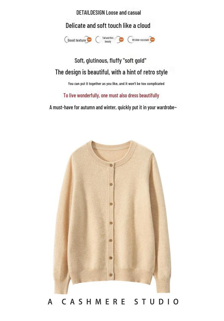 2025 Early Autumn Women's Cashmere Round Neck Cardigan - Stylish & Lightweight Knitwear