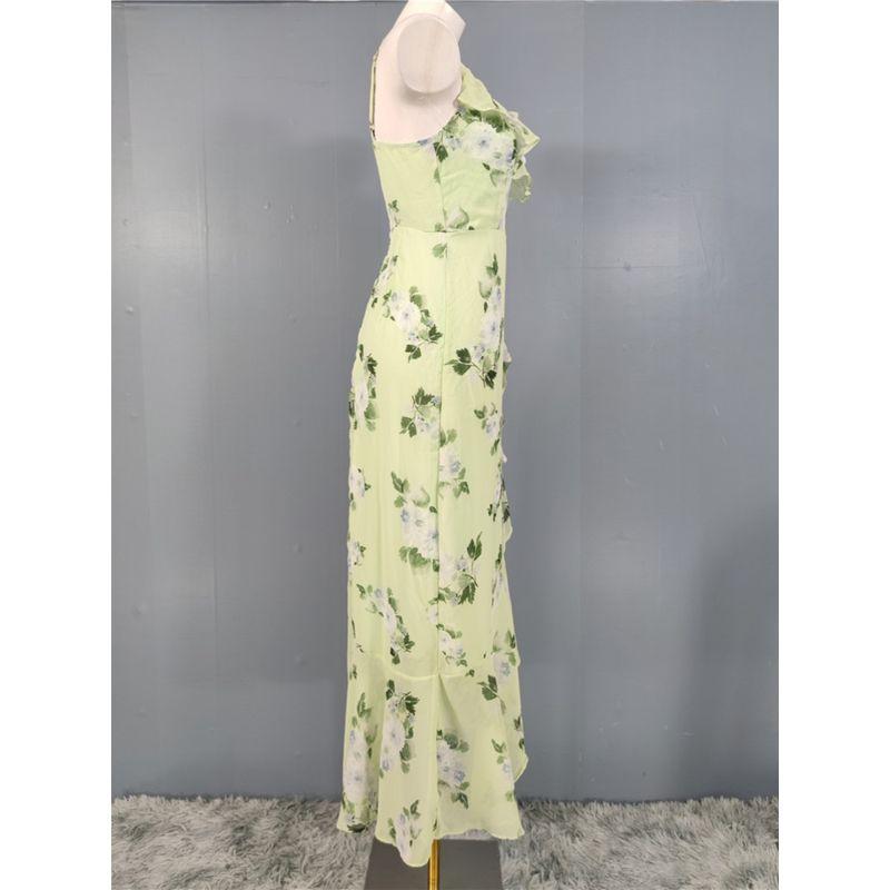 Export Summer New Suspender Exquisite Print Ruffles V Neck Holiday Lady Beautiful Fashion Special Dress