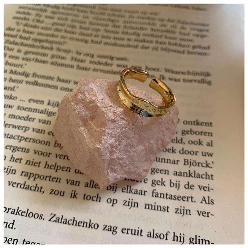 

Adjustable Art Deco Geometric Ring Niche Minimalist Irregular Concave Glossy Plain Simple Fashion Versatile Ins Cold Wind Ring