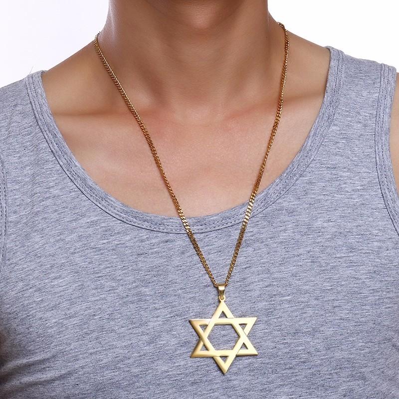 Vnox Trendy Hexagram Pendant Necklace for Man High Quality Stainless Steel Star of David Shape 24" Link Chain Male Jewelry