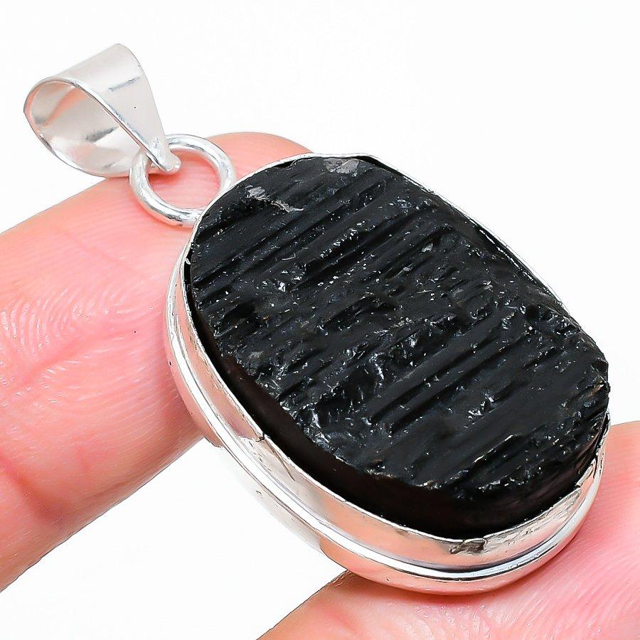 

Black Tourmaline Gemstone Handmade Ethnic Jewelry Pendant 1.77 SR-8969