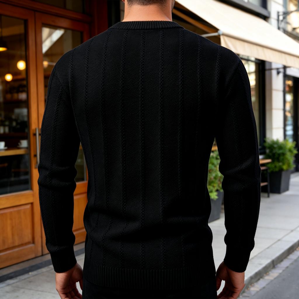 Men's Crewneck Ribbed Knit Sweater, Long Sleeve Pullover with Vertical Texture for Fall and Winter
