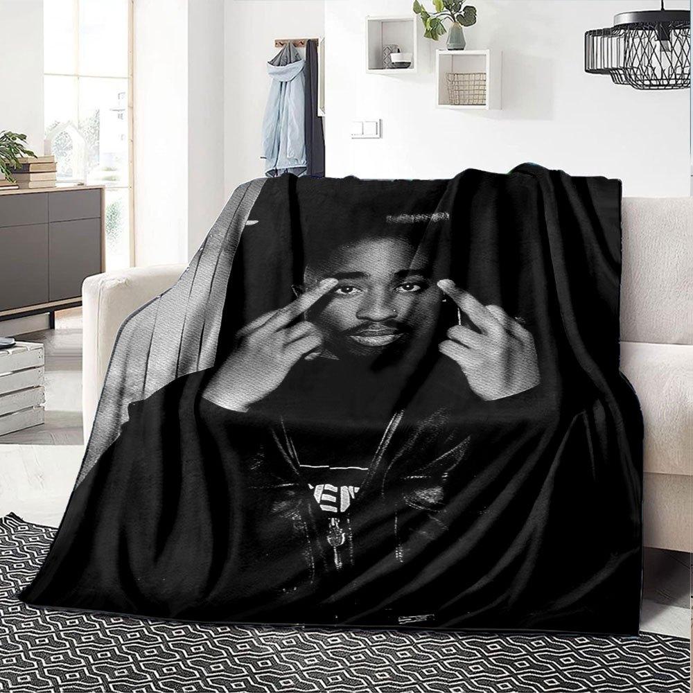 1ks 2Pac Hip Hop Deky Měkká Lehká Pro Všechna Roční Období Víceúčelový Přehoz na Pohovku, Postel, do Kanceláře & na Pikniky, Francouzský Styl s Ikonickým Obalem Alba & Citáty