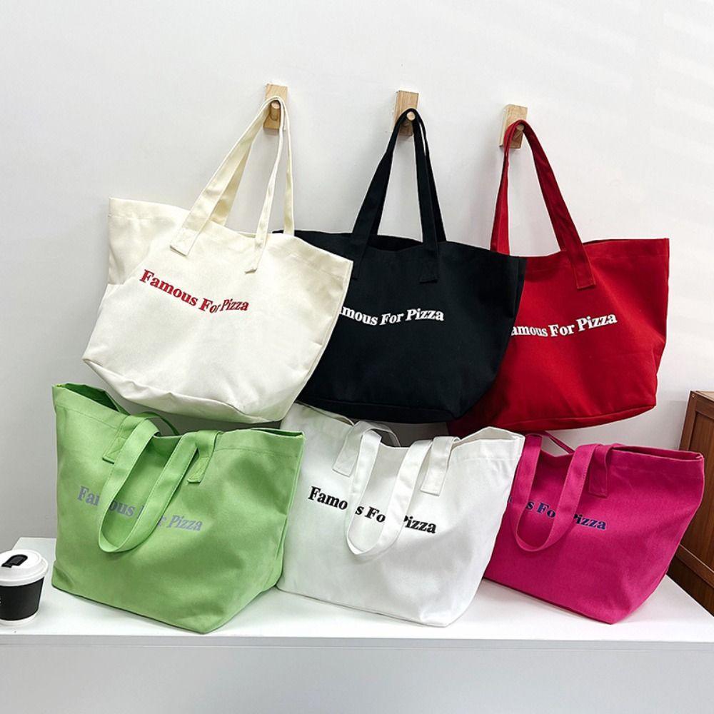 

Candy Color Commute Tote Bag Letter Canvas Handbag Sweet Canvas Shoulder Bag Women