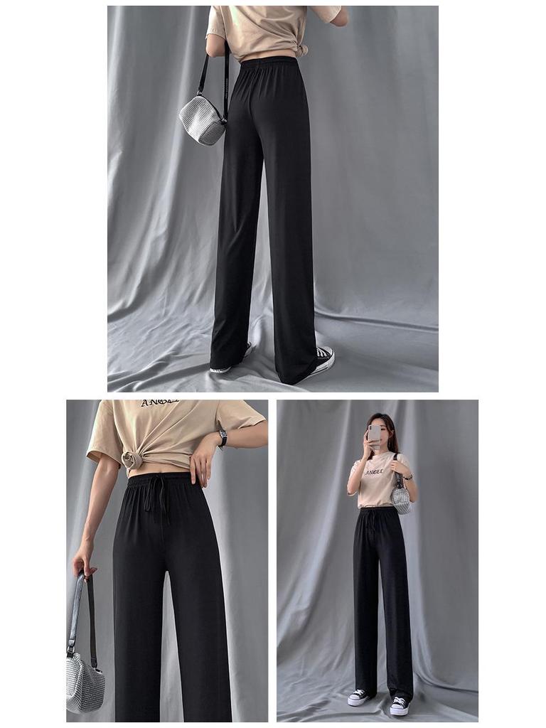 Women's Summer Plaid Ice Silk High-Waisted Wide-Leg Drape Pants