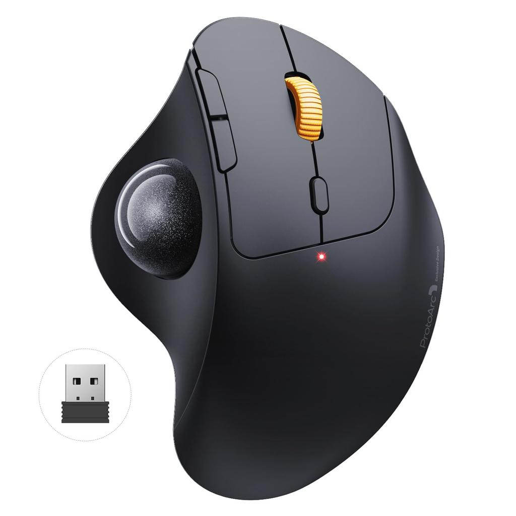 ProtoArc Trackball Mouse, Quiet, BluetoothUSB Connection, Simultaneous Connection of 3 Devices, Wireless Trackball, USB-C Rechargeable, 5-Level DPI