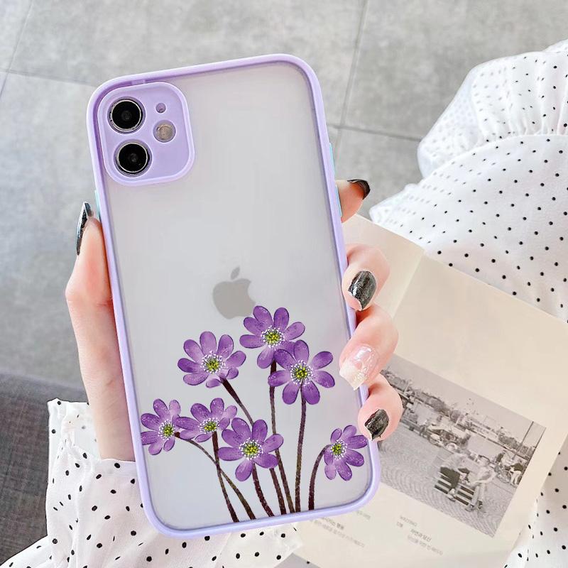 Purple Flower Phone Case for iphone 12 11 13 14 15 16 Pro Max X XS MAX XR for iphone 7 8 Plus SE 2020 Shockproof Mint Blue Cover
