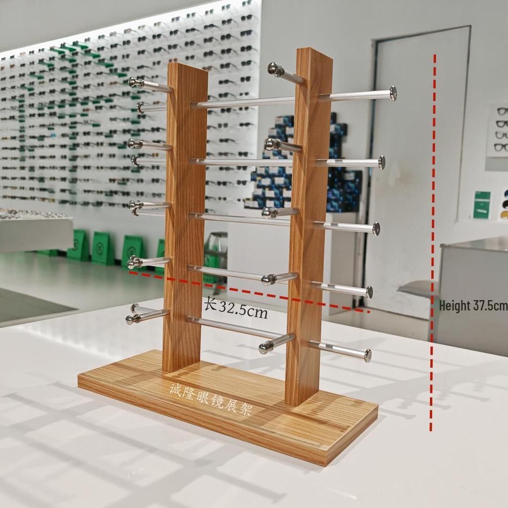 Wooden Double-Row Sunglasses Display Stand for Wayfarer Glasses