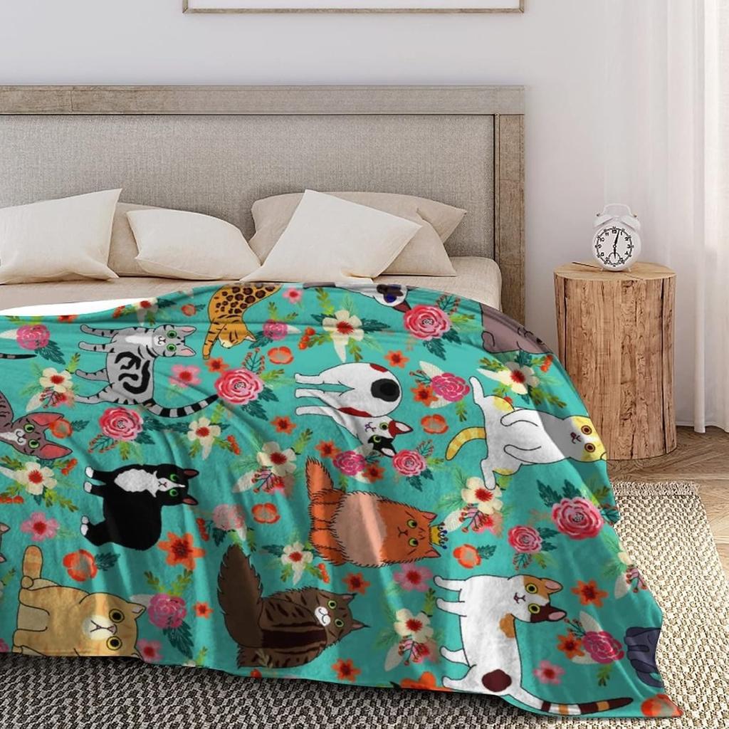 Cute Cats Print Blanket Flannel Blanke Bed Sofa Travel Camping Super Soft Cozy Plush Blanket Dogs Print Throw for All Seasons
