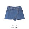 2025 Spring Women's European & American Style Fashion Simple Versatile Irregular Fake Two-Piece Denim Shorts