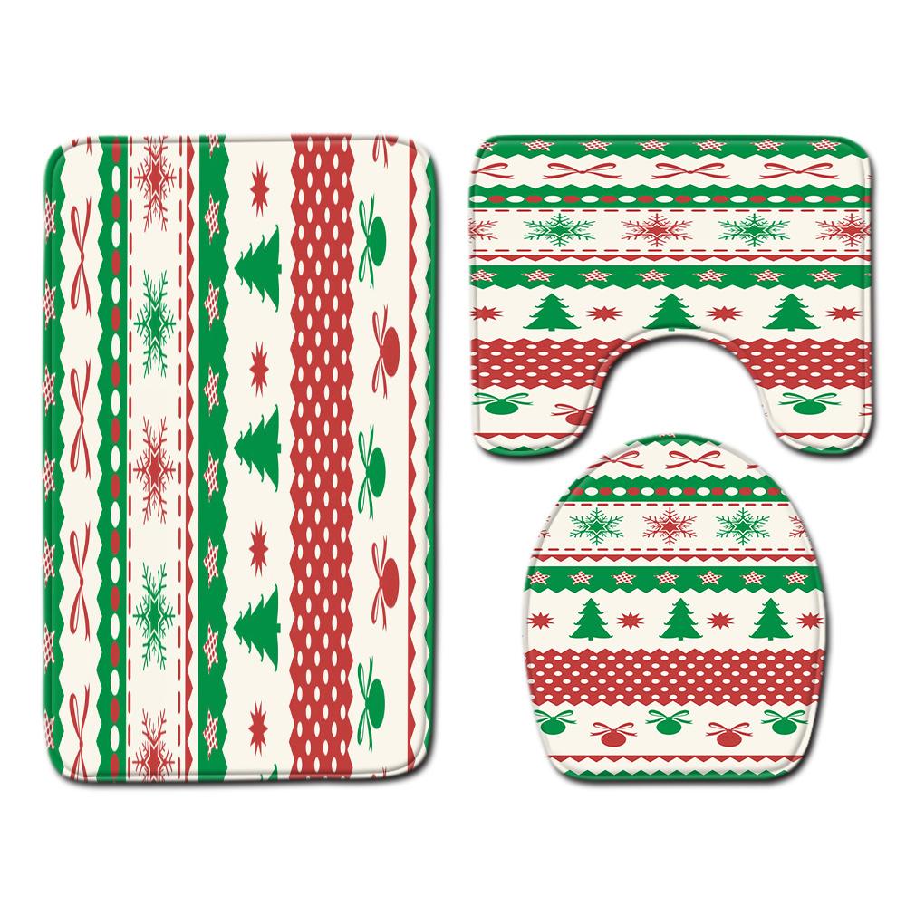Christmas Waterproof Shower Curtain Four-Piece Combination Floor Mat Entrance Door Mat Bedroom Living Room Carpet
